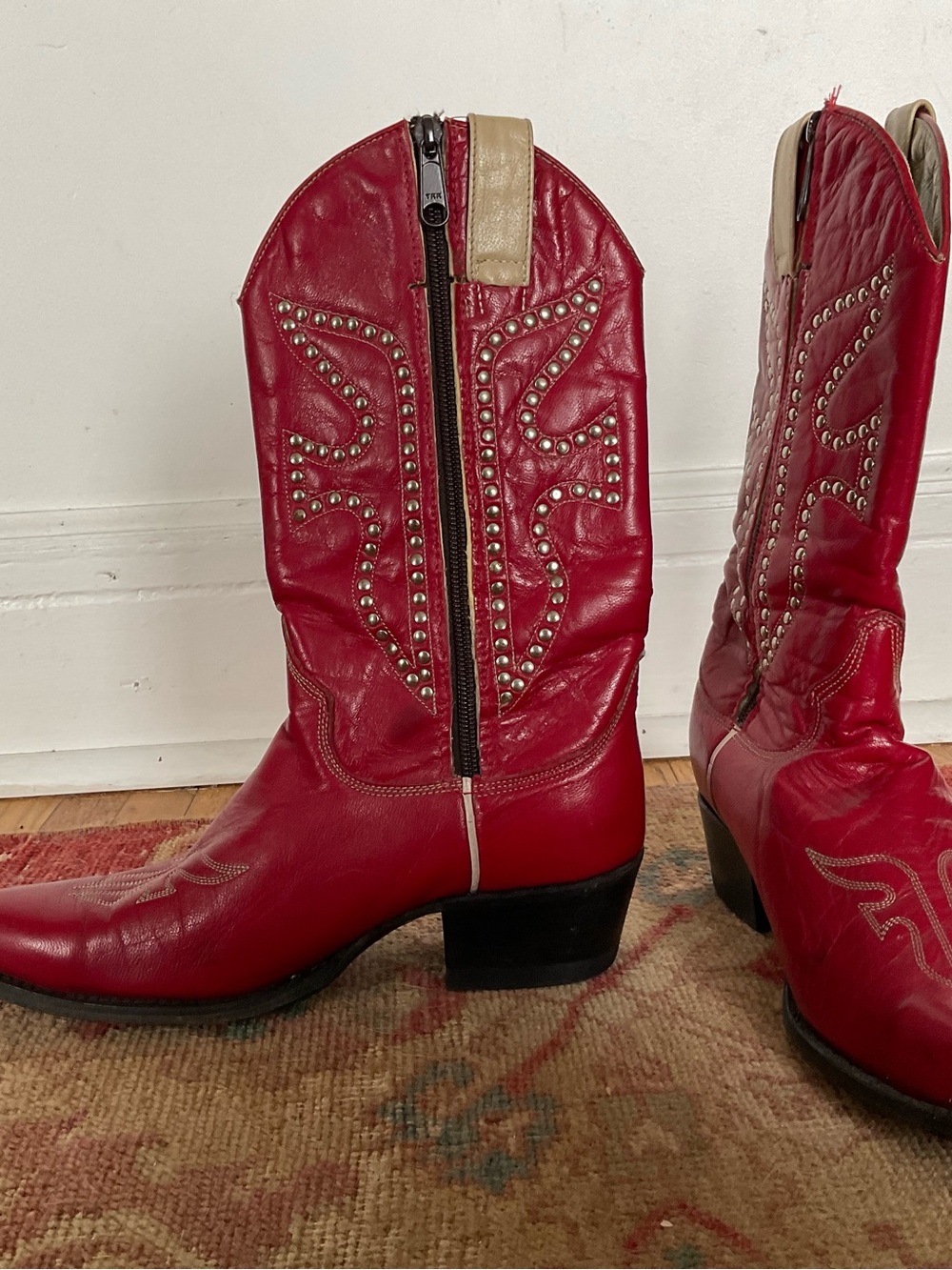 Frye Red Studded Western Zip Boots - Picture 2 of 8